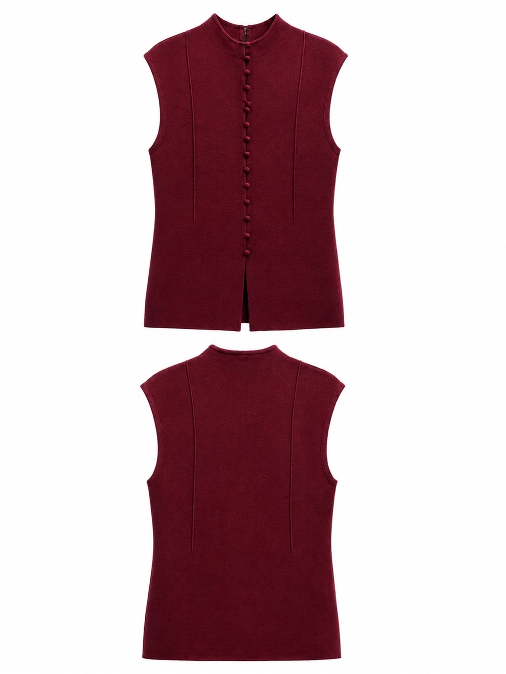 Anthropologie Wine Burgundy Knit Mock Neck Button Front Top Size M NWT